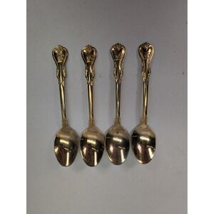 Personally Yours‎ Gold Tone Teaspoons Set Of 4 Baroque Rococo Flatware Spoons